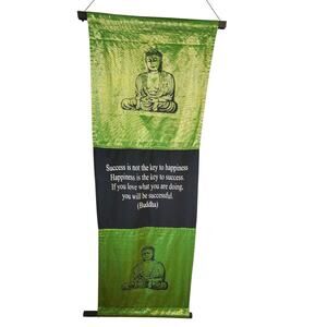 Gold Green Inspirational Wall Scroll Buddha Motivation Key To Happiness